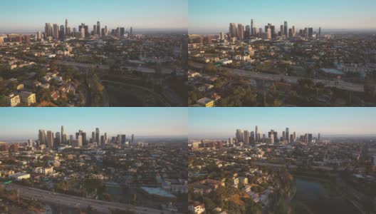 4K无人机洛杉矶市中心和回声公园的视频作为稳固的镜头高清在线视频素材下载