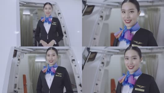 一个微笑的年轻空姐的肖像高清在线视频素材下载