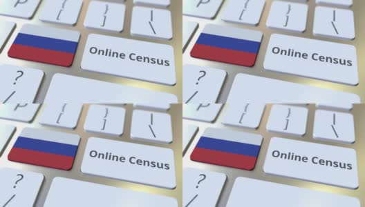 在线人口普查文本和俄罗斯的旗帜在键盘上。概念3 d动画高清在线视频素材下载