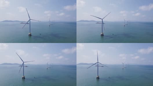 晴天时海上风力涡轮机的实时拍摄高清在线视频素材下载