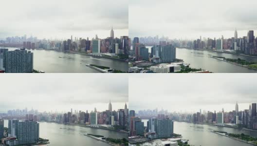 纽约的高楼大厦高耸入云。著名的无与伦比的城市在所有的荣耀。城市被河流包围。高清在线视频素材下载