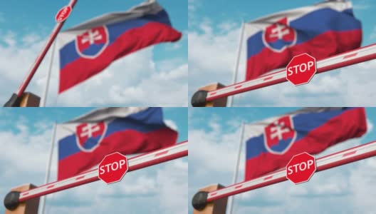 斯洛伐克国旗上有停止标志，关闭拦油栅高清在线视频素材下载