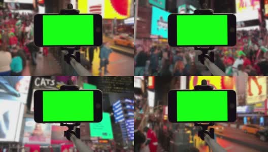 纽约智能手机POV移动时代广场绿屏chromakey高清在线视频素材下载