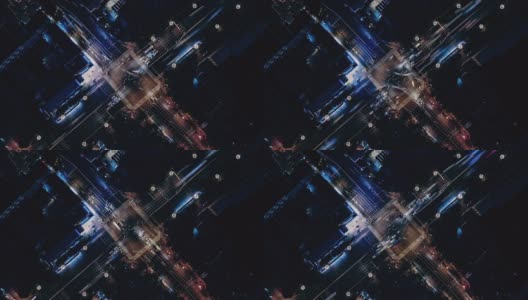 市区街道十字路口夜间顶视图高清在线视频素材下载