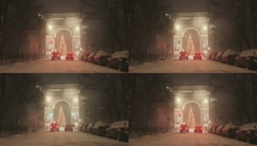 圣诞雪中的华盛顿广场拱门高清在线视频素材下载