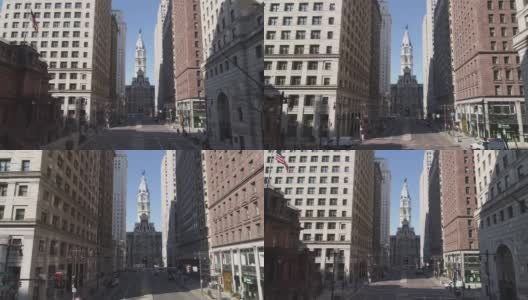 从南布罗德街看费城市政厅。摄像机运动向前发展。高清在线视频素材下载