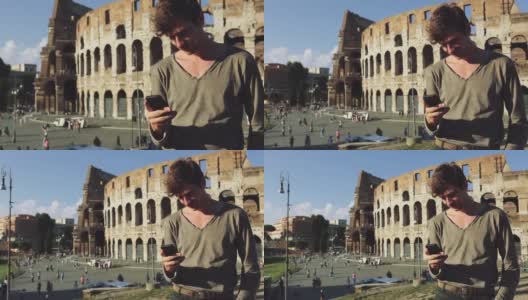 在罗马斗兽场附近的游客:打电话高清在线视频素材下载