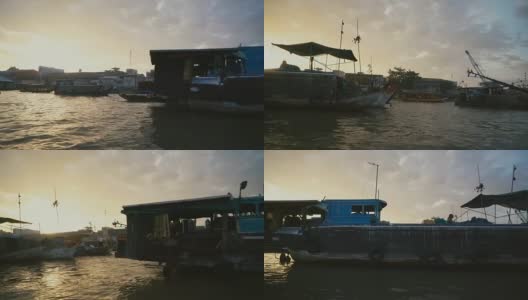 渔船穿过湄公河三角洲高清在线视频素材下载