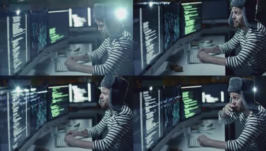俄罗斯黑客在夜间编写计算机病毒高清在线视频素材下载