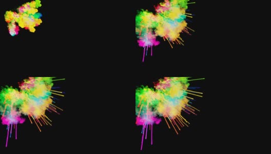爆炸的火药孤立在黑色背景。3d动画的粒子作为彩色的背景或覆盖效果。迸发出彩虹般的色彩，粉饼呈现出明亮如胡里节。41高清在线视频素材下载
