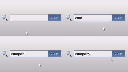 公司图文浏览器搜索查询，网页输入，用户搜索相关结果，计算机上网技术。网页浏览打字字母，填写表格按下查找按钮，导航到搜索结果页面，在线工作高清在线视频素材下载