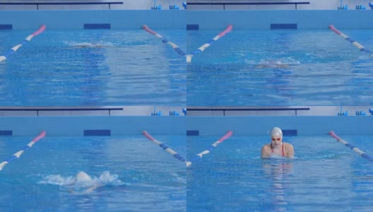 女孩在游泳池里游泳高清在线视频素材下载