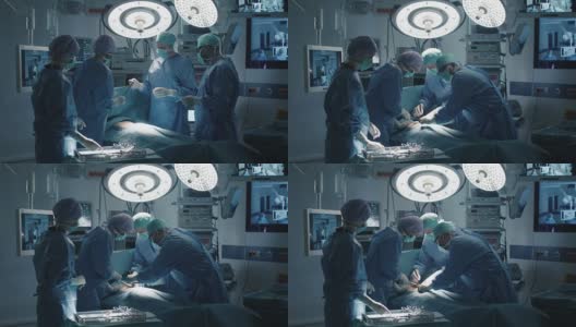 医疗队在现代手术室进行外科手术高清在线视频素材下载