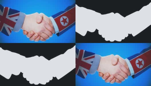英国-朝鲜/握手概念动画国家和政治/与matte频道高清在线视频素材下载