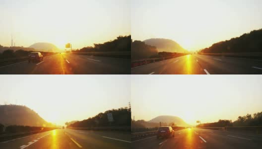 在日出的高速公路上开车高清在线视频素材下载