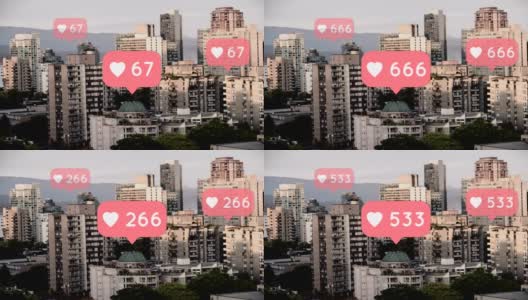 心形图标与数字在城市背景4k高清在线视频素材下载