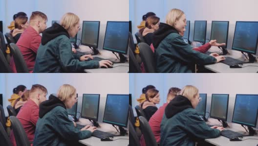 一群程序员，一男一女一起工作，讨论工作。高清在线视频素材下载