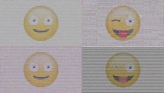 数字动画电视静态效果的傻傻的脸表情符号在灰色背景高清在线视频素材下载