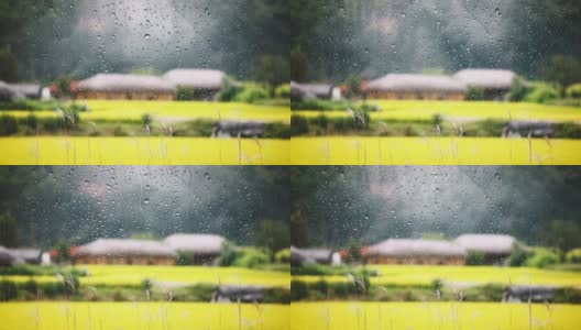 清凉的夏日阵雨从乡间的窗前流过高清在线视频素材下载