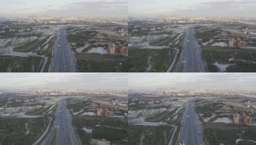 日落时分，繁忙的城市高速公路上车水马龙高清在线视频素材下载