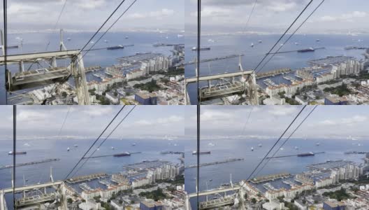 从移动缆车上观赏直布罗陀港的风景。高清在线视频素材下载
