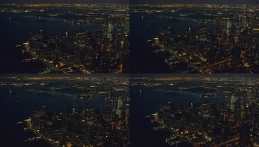 空中曼哈顿下城的夜晚高清在线视频素材下载