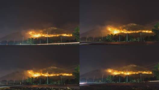 森林在火，野火在夜晚，时间流逝视频高清在线视频素材下载