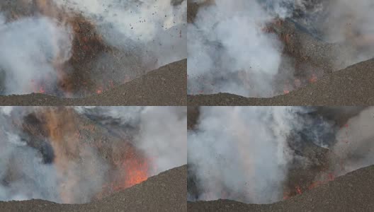 炽热的岩浆、气体、蒸汽和灰烬从活火山火山口喷发出来高清在线视频素材下载