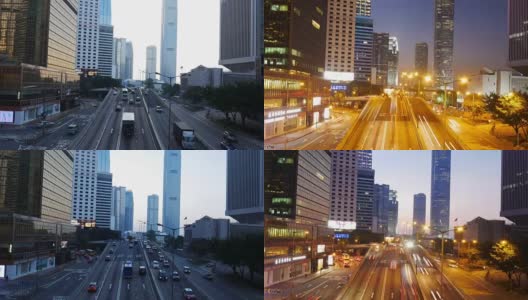 从早到晚的香港城市和街道交通的延时高清在线视频素材下载