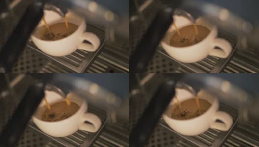 咖啡从咖啡机倒入杯子在餐厅关闭高清在线视频素材下载