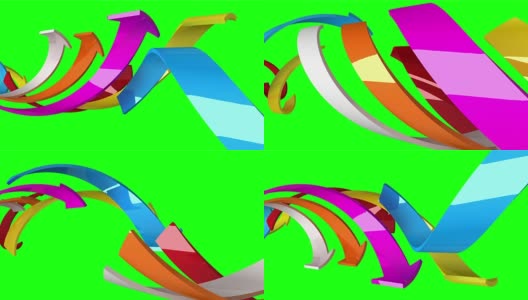 彩色3D箭头在绿色屏幕上移动，CG动画，无缝循环高清在线视频素材下载