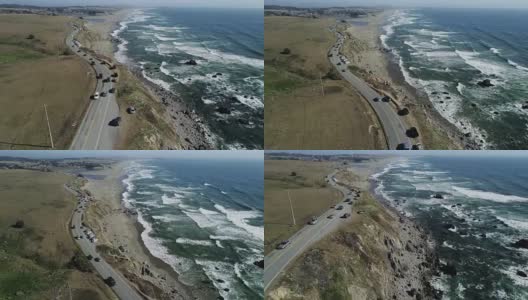 靠近海岸的路，无人机视角高清在线视频素材下载