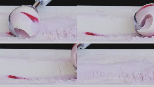 用冰淇淋勺舀冰淇淋的慢动作镜头高清在线视频素材下载