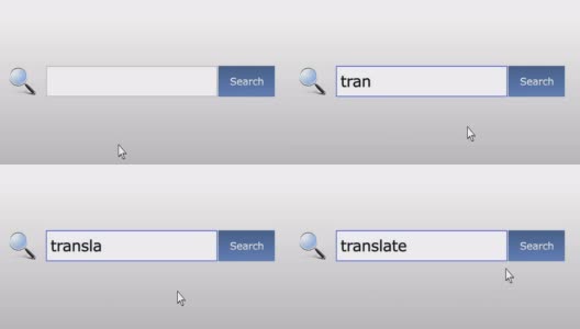 翻译-图形浏览器搜索查询，网页，用户输入搜索相关结果，计算机网络技术。网页浏览打字字母，填写表格按下查找按钮，导航到搜索结果页面，在线工作高清在线视频素材下载