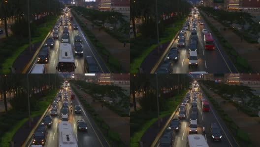 中国澳门城市夜光交通街道屋顶全景4k高清在线视频素材下载