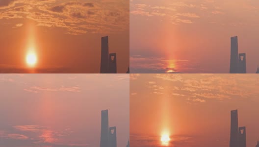 夕阳与剪影上海地标背景，时间流逝4k镜头。高清在线视频素材下载