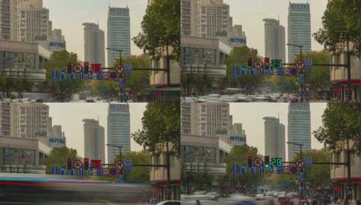 日落时间南京市中心繁忙的交通街道全景时间间隔4k中国高清在线视频素材下载