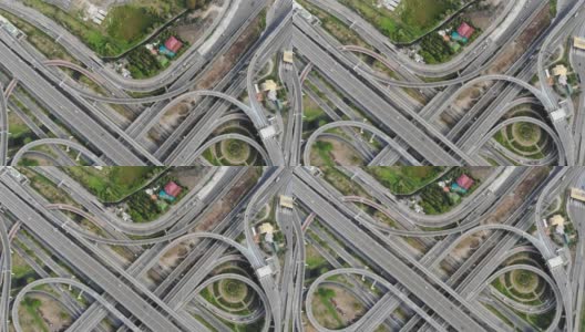 鸟瞰图城市交通枢纽道路与汽车运动高清在线视频素材下载