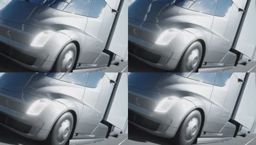 桥上未来的电动卡车的3d模型。电动汽车。现实的4 k的动画。高清在线视频素材下载