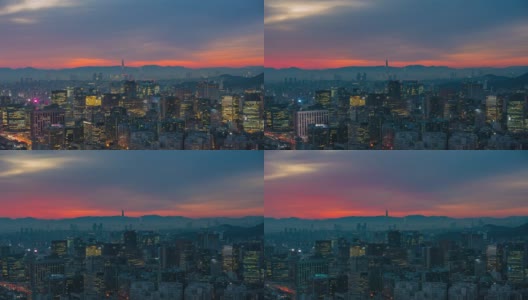 首尔城市在黎明俯瞰城市天际线高清在线视频素材下载