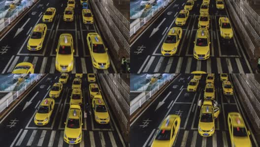 T/L PAN机场出口处黄色出租车排长队高清在线视频素材下载