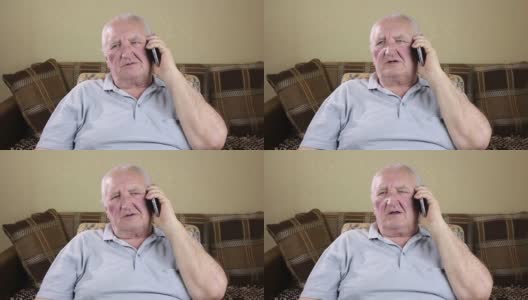一个上了年纪的人在打电话高清在线视频素材下载