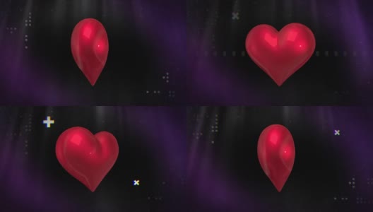 动画的心气球和各种形状的黑色背景高清在线视频素材下载