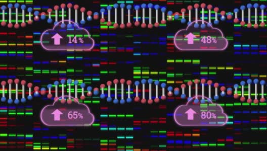 动画云与不断增长的数字移动列和dna链高清在线视频素材下载