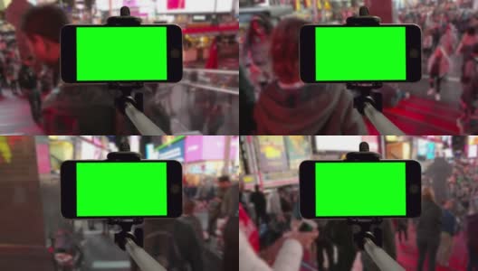 纽约时代广场市民自拍绿屏POV高清在线视频素材下载