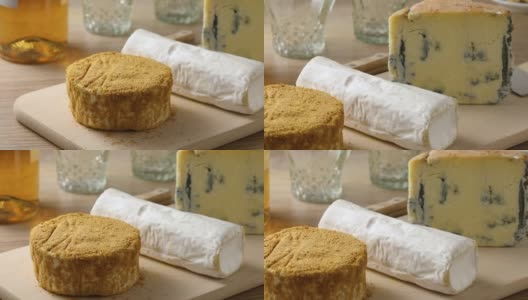 奶酪拼盘与三种不同的奶酪接近高清在线视频素材下载