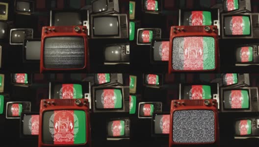 阿富汗国旗和老式电视机。高清在线视频素材下载