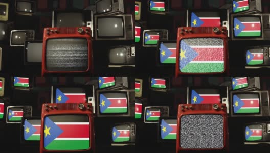 南苏丹国旗和复古电视。高清在线视频素材下载