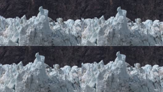 马杰丽冰川上令人惊叹的锯齿状冰峰形成了独特的形状。高清在线视频素材下载