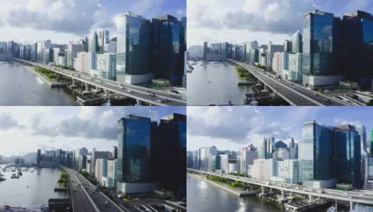 无人机拍摄九龙湾观塘绕道高速公路高清在线视频素材下载